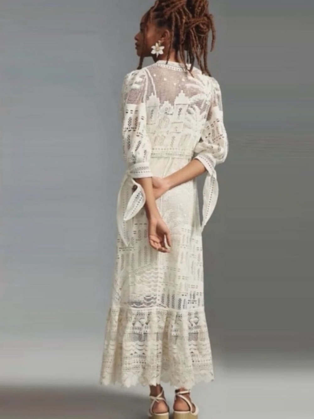FARM Rio Morada Boa Cream Lace Tie-Waist Maxi Dress - Picture 2 of 4